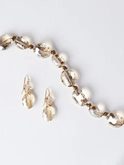 Hot Champagne Crystal Woven Leather Necklace Accessories|Necklaces