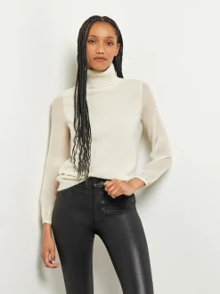 Sale Chiffon Sleeve Cashmere Turtleneck Tops & Tees