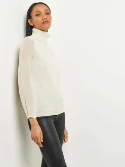 Sale Chiffon Sleeve Cashmere Turtleneck Tops & Tees