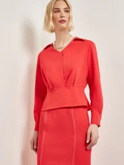 Best Collared Surplice Neck Blouse - Peplum Woven Blouses & Shirts|Tops & Tees