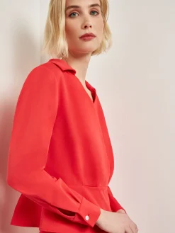 Best Collared Surplice Neck Blouse - Peplum Woven Blouses & Shirts|Tops & Tees
