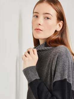 Fashion Colorblock Cashmere Turtleneck Tunic Tops & Tees