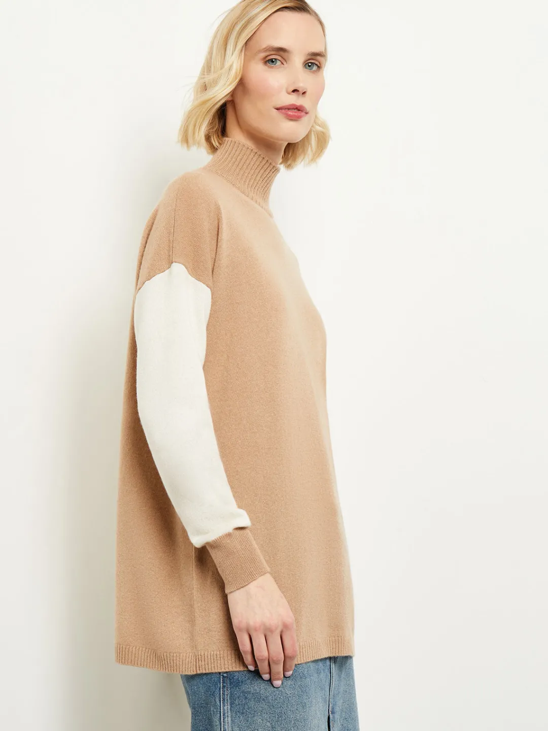 Best Colorblock Cashmere Turtleneck Tunic Tops & Tees