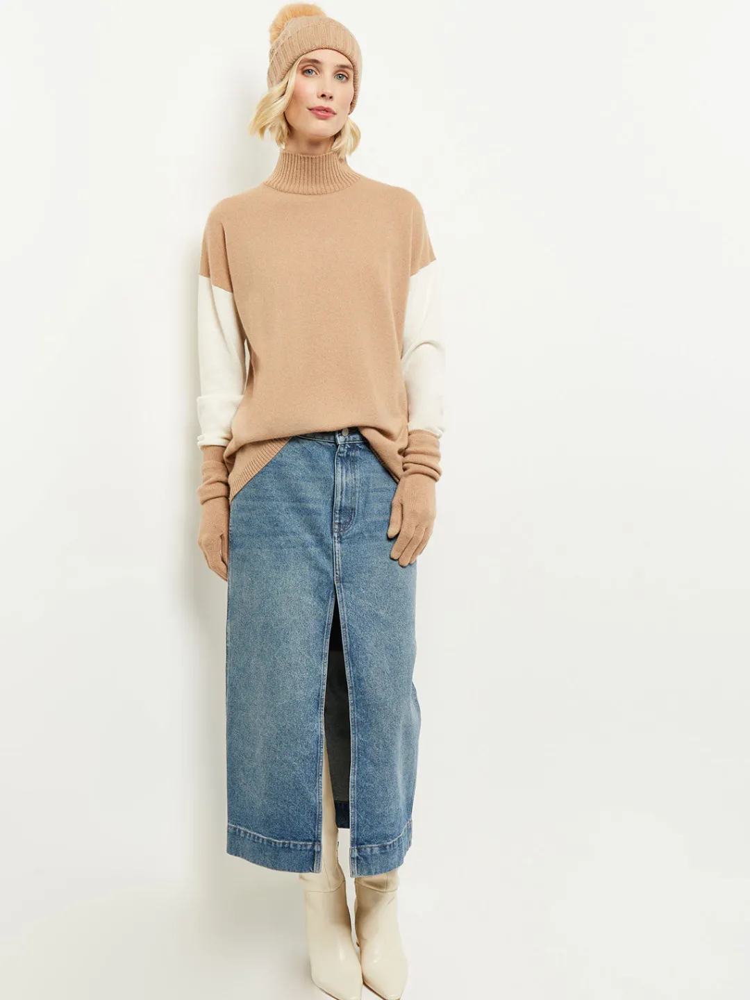 Best Colorblock Cashmere Turtleneck Tunic Tops & Tees