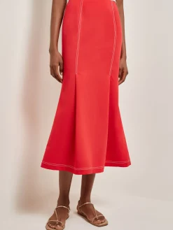 Clearance Contrast Stitch Midi Trumpet Skirt Skirts