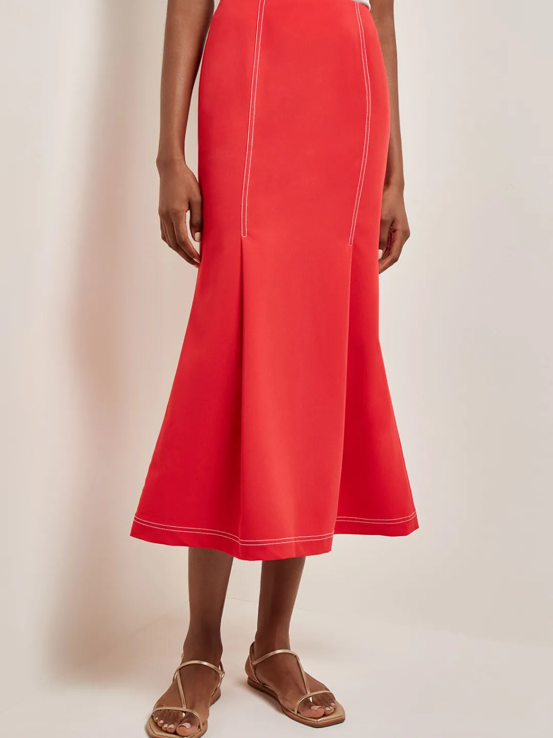 Clearance Contrast Stitch Midi Trumpet Skirt Skirts