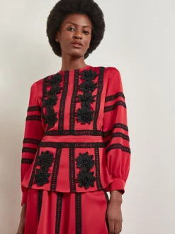 Clearance Crepe de Chine Floral Lace Peplum Blouse Blouses & Shirts|Tops & Tees