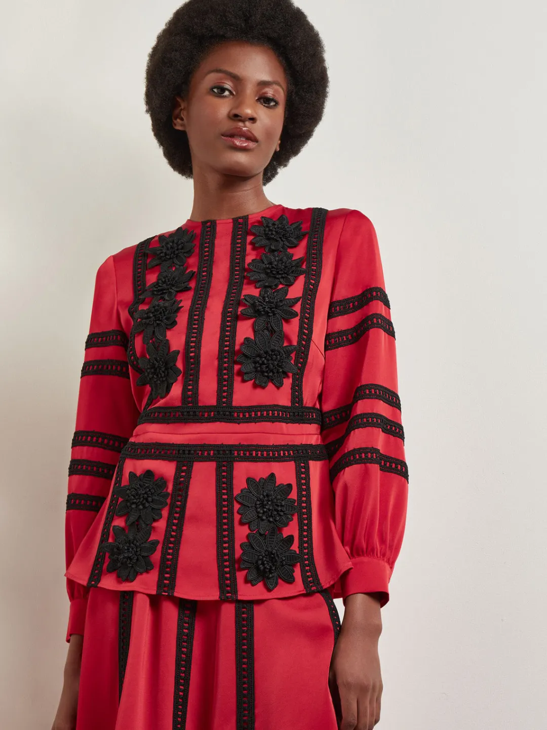 Clearance Crepe de Chine Floral Lace Peplum Blouse Blouses & Shirts|Tops & Tees