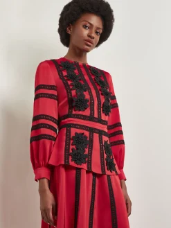 Clearance Crepe de Chine Floral Lace Peplum Blouse Blouses & Shirts|Tops & Tees