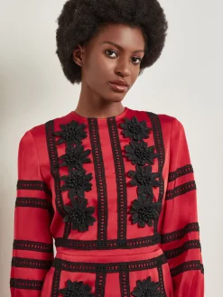 Clearance Crepe de Chine Floral Lace Peplum Blouse Blouses & Shirts|Tops & Tees