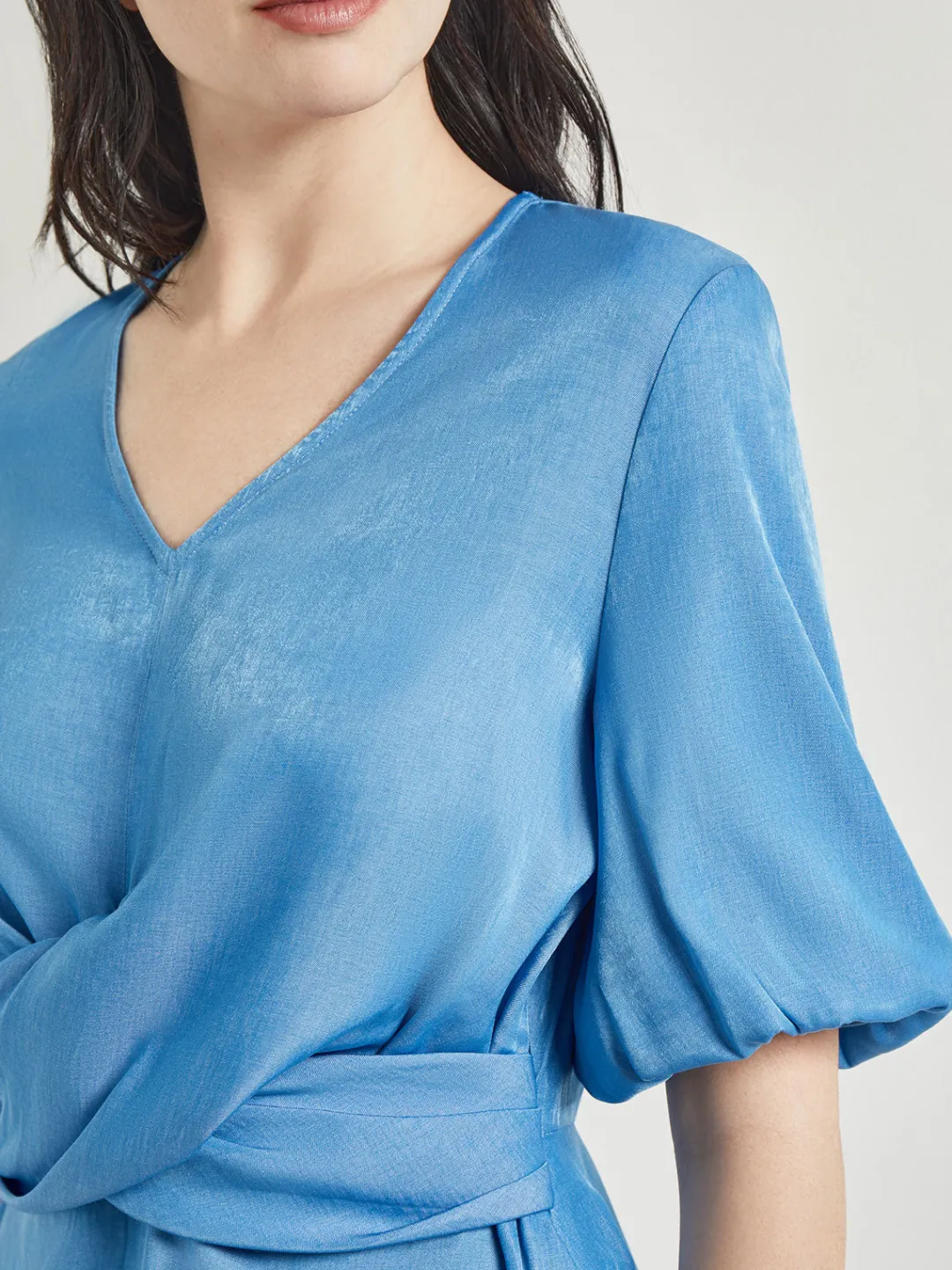 Clearance Crossover Peplum Blouse - Puff Sleeve Woven Blouses & Shirts|Tops & Tees
