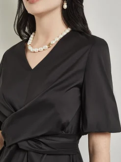 Discount Crossover Peplum Blouse - Puff Sleeve Woven Blouses & Shirts|Tops & Tees