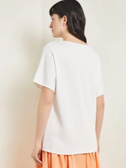 Best Dolman Sleeve Boat Neck Tunic - Cotton Floral Panel Soft Knit Tops & Tees