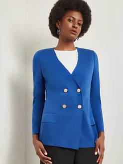 Best Double Breasted Open Neck Knit Jacket Jackets & Coats