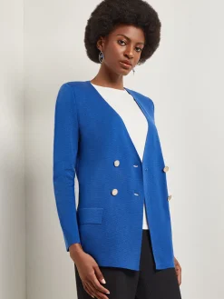 Best Double Breasted Open Neck Knit Jacket Jackets & Coats