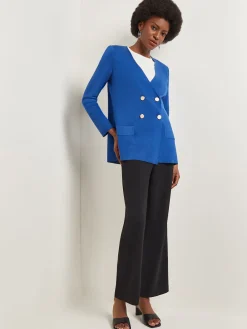 Best Double Breasted Open Neck Knit Jacket Jackets & Coats