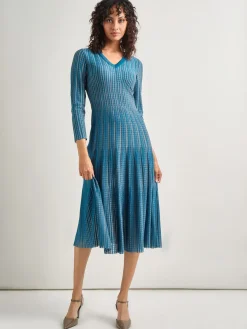 Discount Fit-and-Flare Linear Textured Knit Midi Dress Dresses