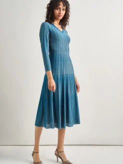 Discount Fit-and-Flare Linear Textured Knit Midi Dress Dresses