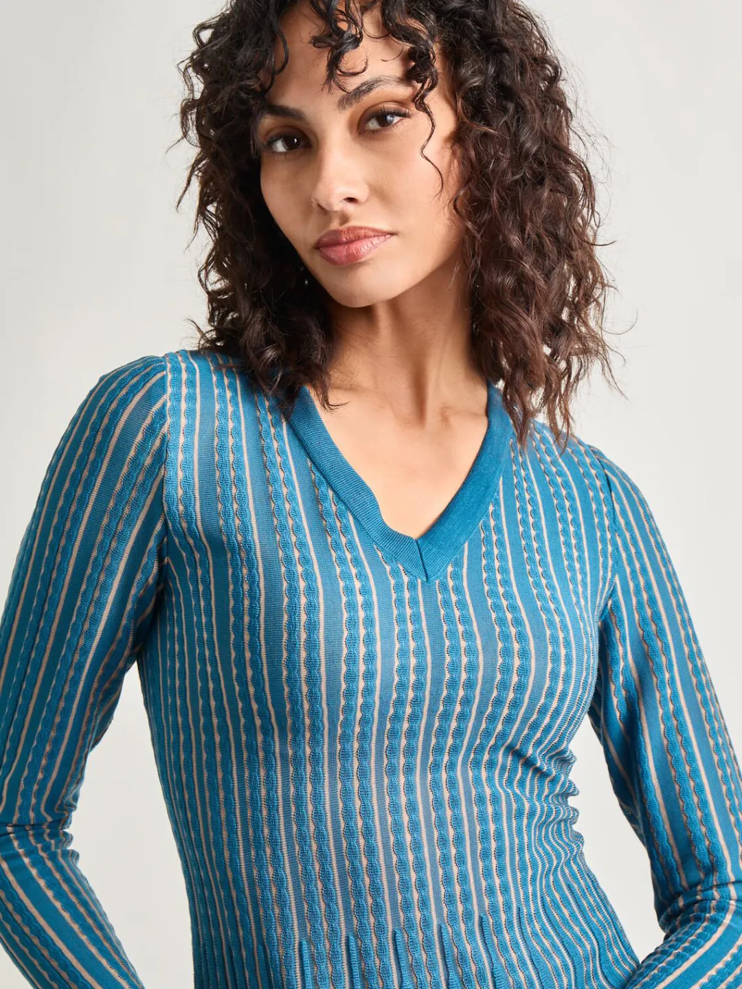 Discount Fit-and-Flare Linear Textured Knit Midi Dress Dresses