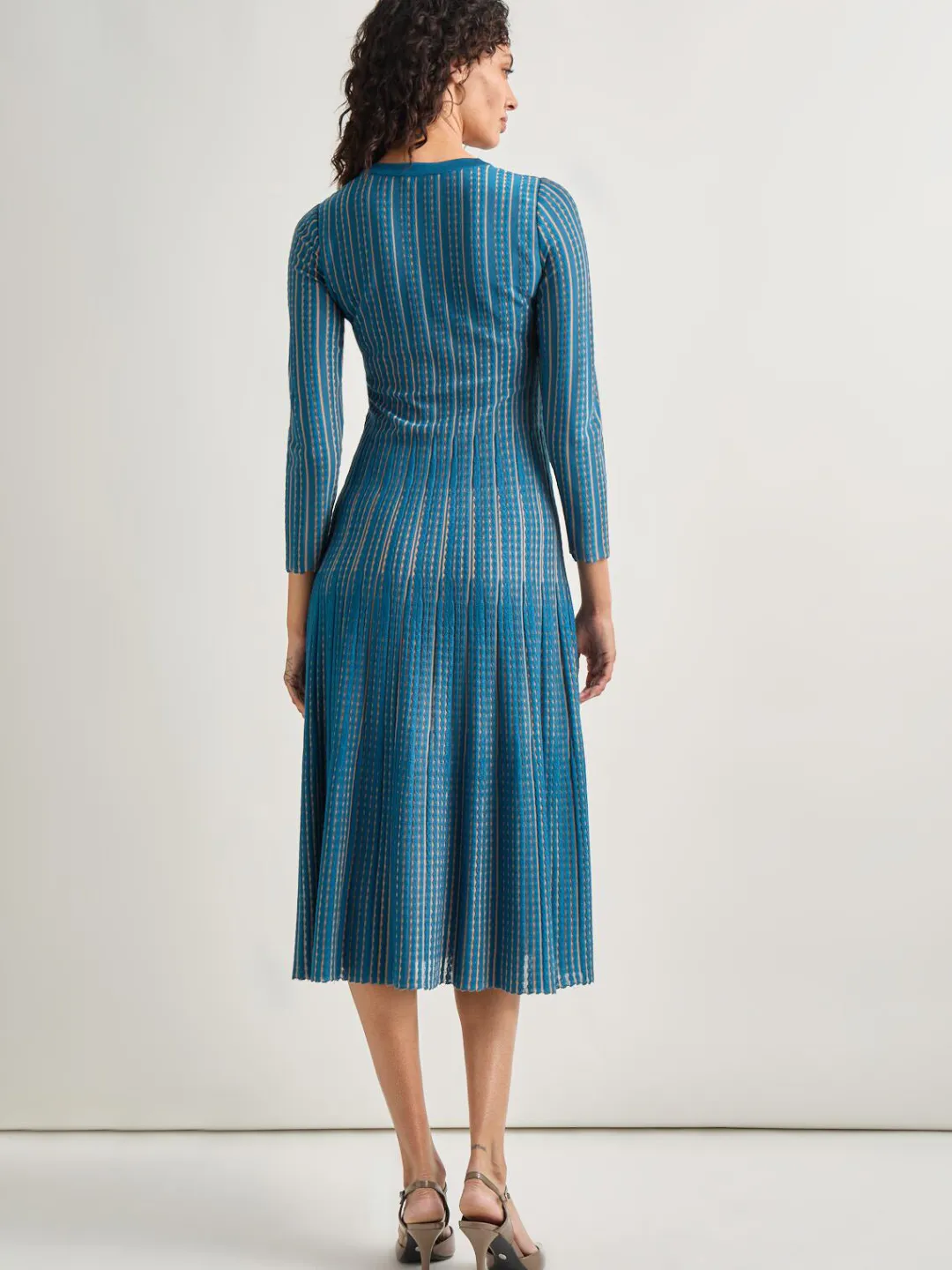 Discount Fit-and-Flare Linear Textured Knit Midi Dress Dresses