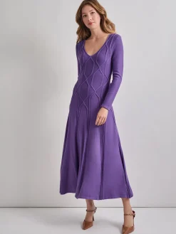 Fashion Fit-and-Flare Raised Geometric Recycled Knit Maxi Dress Dresses