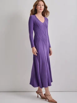 Fashion Fit-and-Flare Raised Geometric Recycled Knit Maxi Dress Dresses