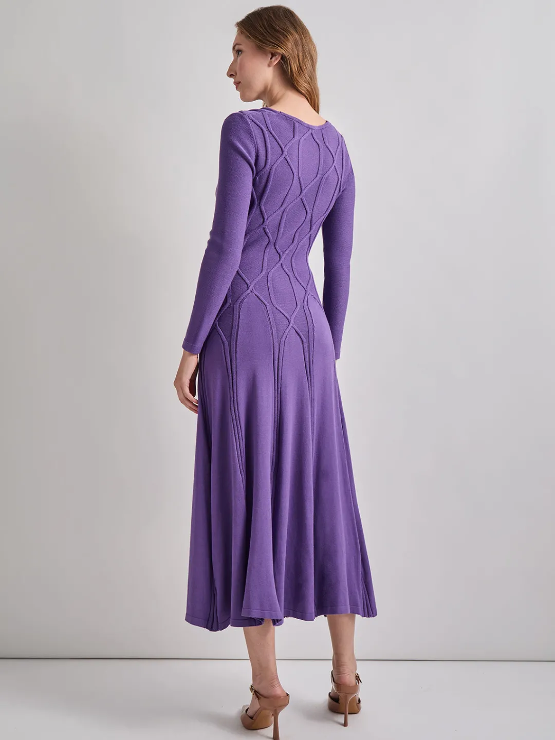 Fashion Fit-and-Flare Raised Geometric Recycled Knit Maxi Dress Dresses