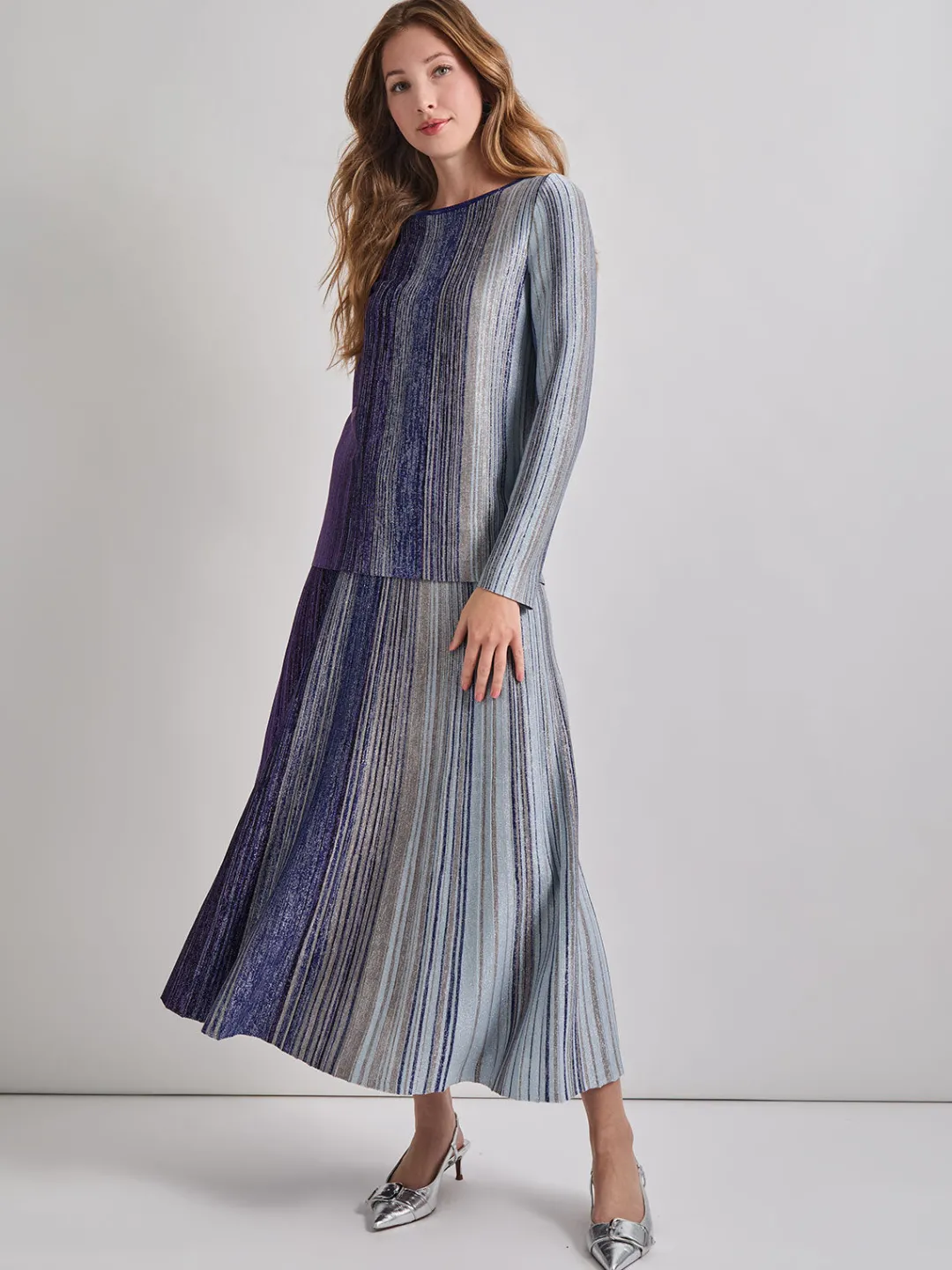 Hot Flared Shimmer Lurex Knit Maxi Skirt Skirts