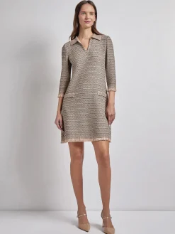 Clearance Fringe Trim Intarsia Knit Shift Dress Dresses