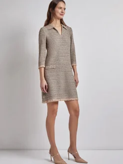 Clearance Fringe Trim Intarsia Knit Shift Dress Dresses