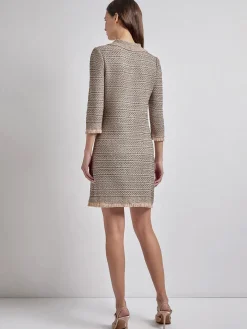 Clearance Fringe Trim Intarsia Knit Shift Dress Dresses