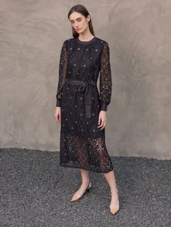Hot Gold Grommet Laced Shift Midi Dress Dresses