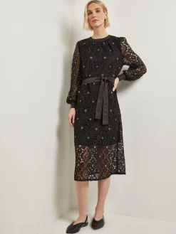 Hot Gold Grommet Laced Shift Midi Dress Dresses