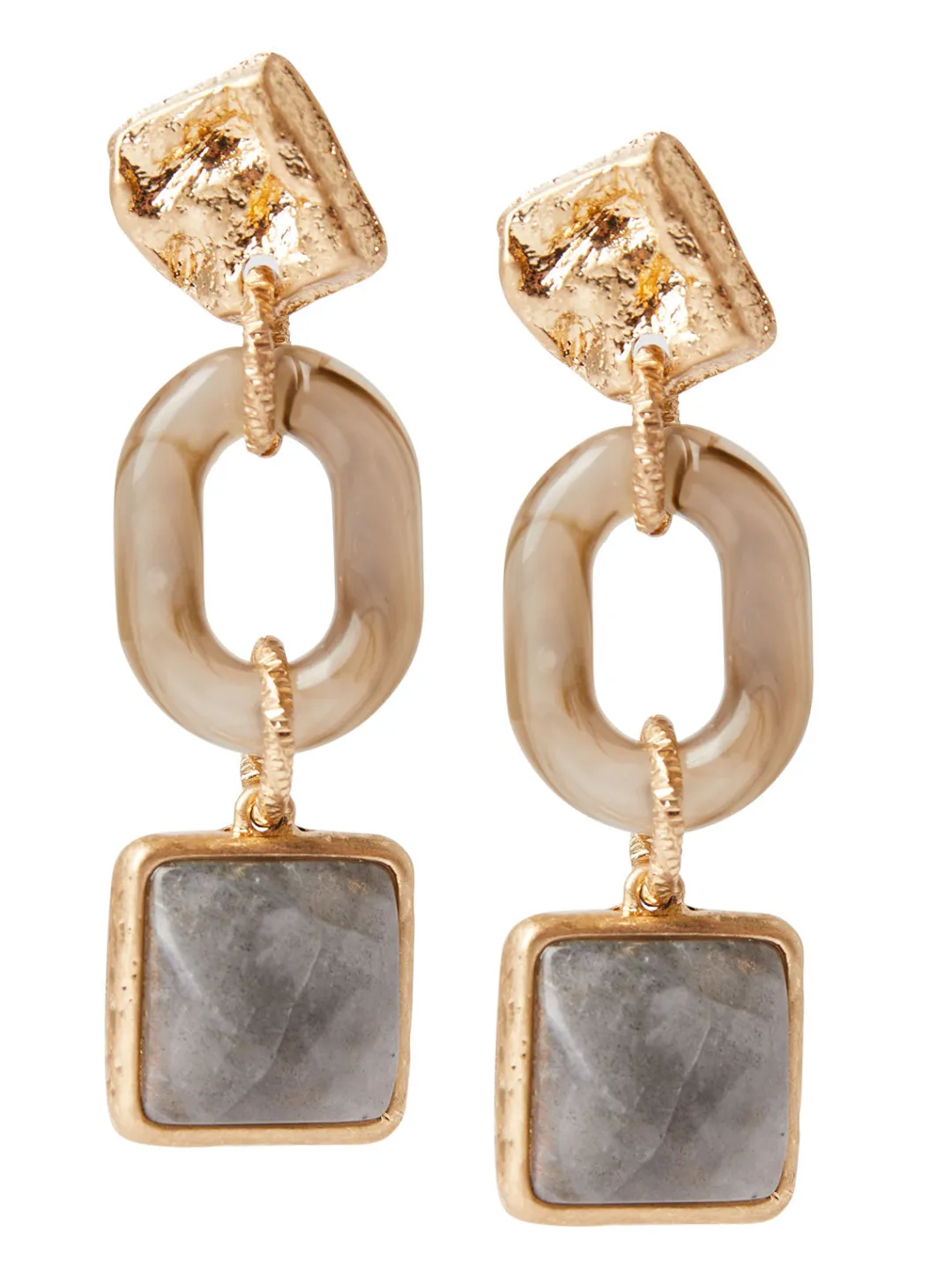 Discount Hammered Warm 18K Gold Olive Resin & Sage Bead Drop Earrings Accessories|Earrings