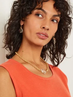 Online Handmade Wire Wrapped Crystal Nugget Matte Gold Rolo Chain Necklace Accessories|Necklaces