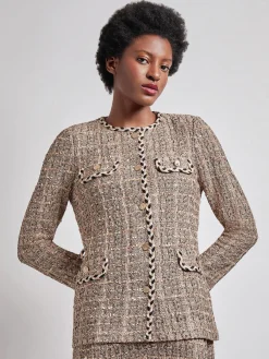 Hot Heritage Fit Braid Trim Tweed Knit Jacket Jackets & Coats