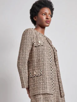 Hot Heritage Fit Braid Trim Tweed Knit Jacket Jackets & Coats