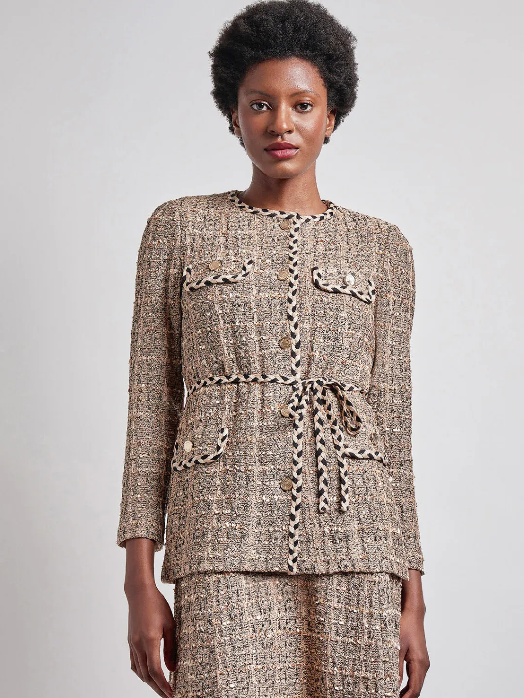 Hot Heritage Fit Braid Trim Tweed Knit Jacket Jackets & Coats