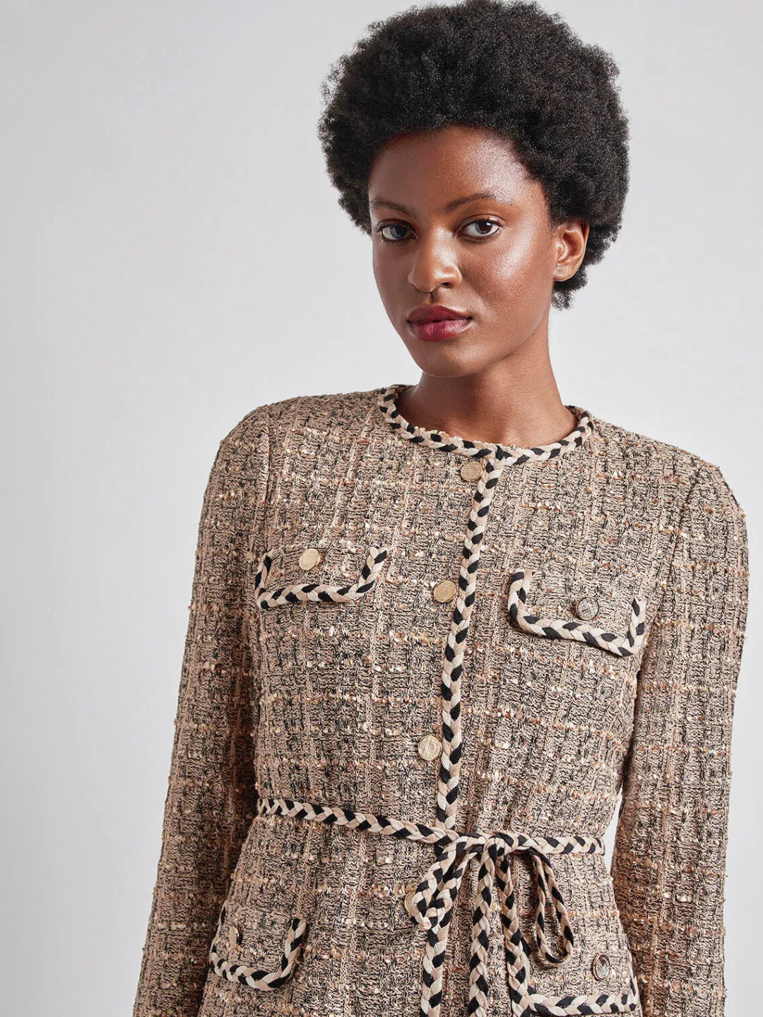 Hot Heritage Fit Braid Trim Tweed Knit Jacket Jackets & Coats
