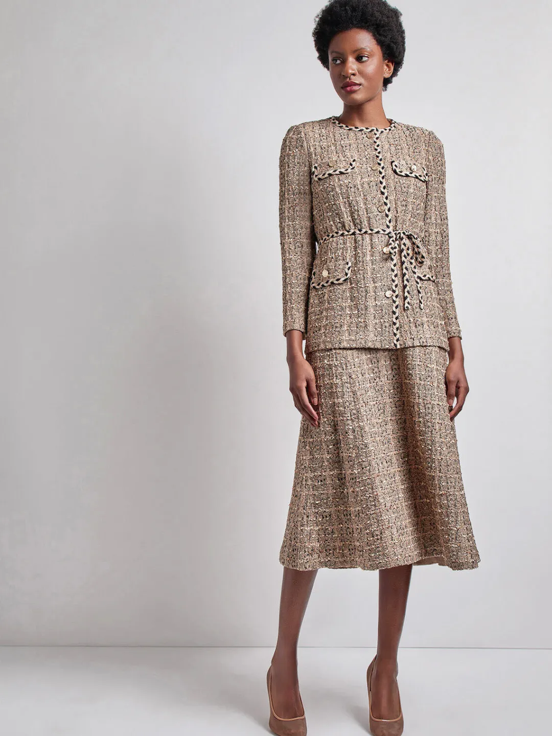 Hot Heritage Fit Braid Trim Tweed Knit Jacket Jackets & Coats
