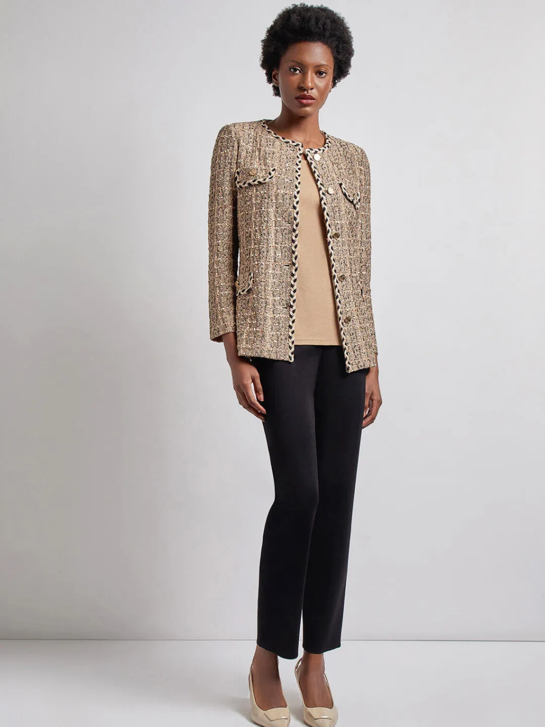Hot Heritage Fit Braid Trim Tweed Knit Jacket Jackets & Coats