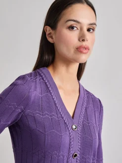Hot Heritage Fit Braided Trim Tonal Zig-Zag Knit Cardigan Jackets & Coats