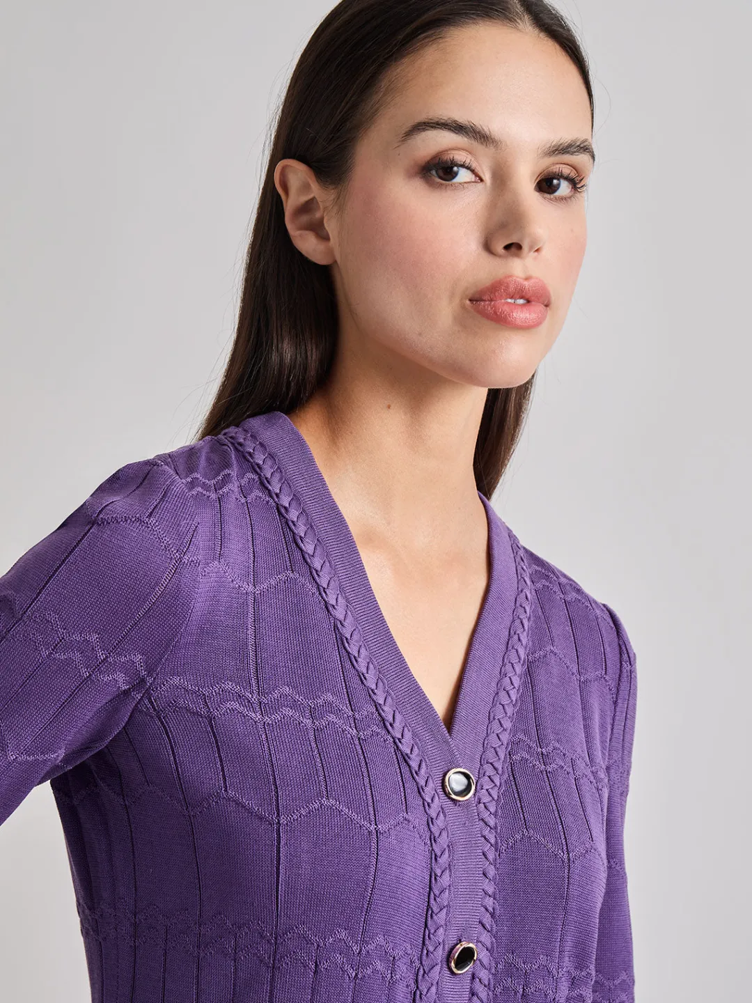 Hot Heritage Fit Braided Trim Tonal Zig-Zag Knit Cardigan Jackets & Coats