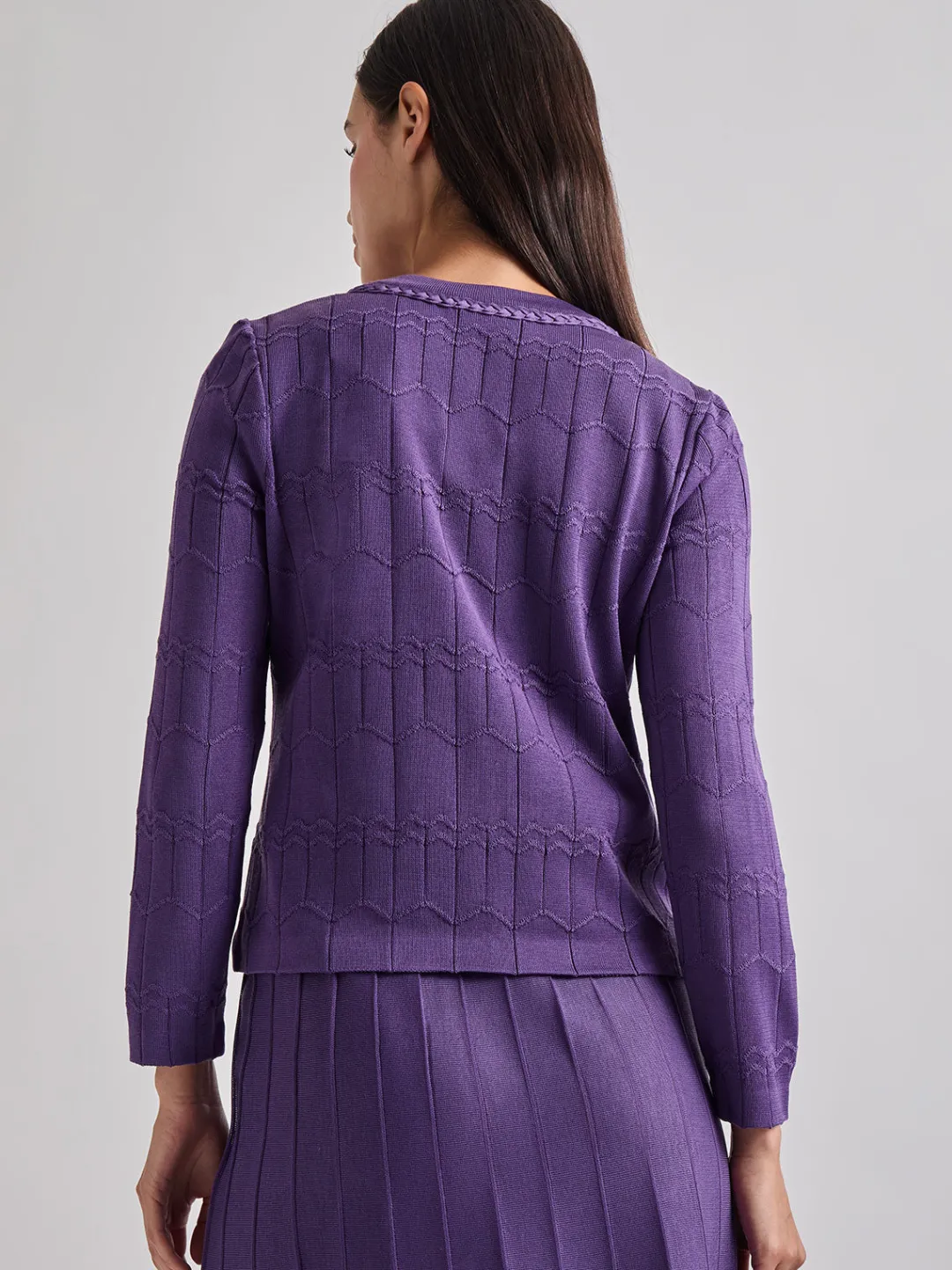 Hot Heritage Fit Braided Trim Tonal Zig-Zag Knit Cardigan Jackets & Coats