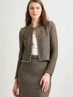 Hot Heritage Fit Curbed Chain Trim Lurex Knit Jacket Jackets & Coats
