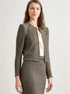 Hot Heritage Fit Curbed Chain Trim Lurex Knit Jacket Jackets & Coats