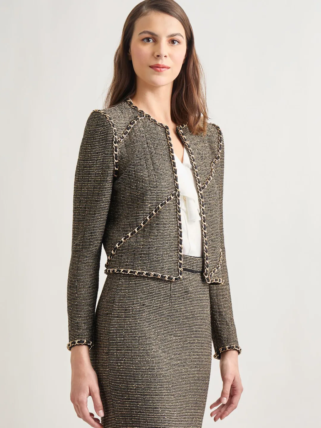 Hot Heritage Fit Curbed Chain Trim Lurex Knit Jacket Jackets & Coats