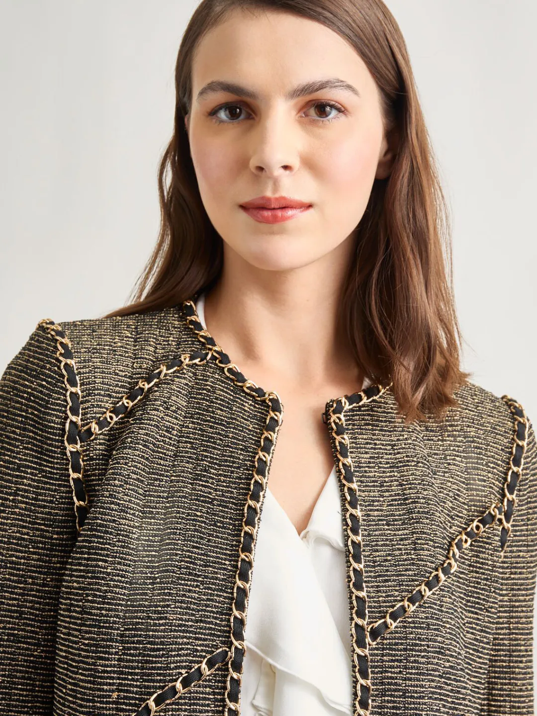 Hot Heritage Fit Curbed Chain Trim Lurex Knit Jacket Jackets & Coats