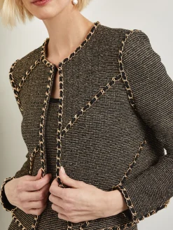 Hot Heritage Fit Curbed Chain Trim Lurex Knit Jacket Jackets & Coats