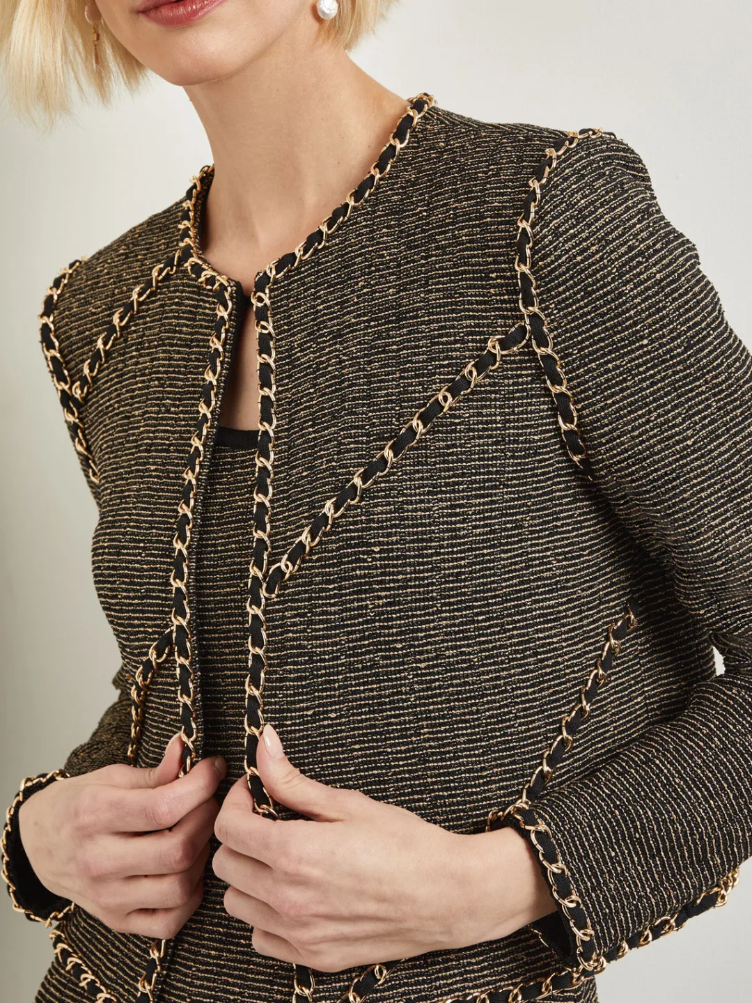 Hot Heritage Fit Curbed Chain Trim Lurex Knit Jacket Jackets & Coats